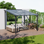Outdoor Wall-mounted Gazebo Canopy With Polycarbonate Roof, Heavy Duty Patio Pergola Shelter, Uv Resistant Waterproof Sunshade | Medium | Grey