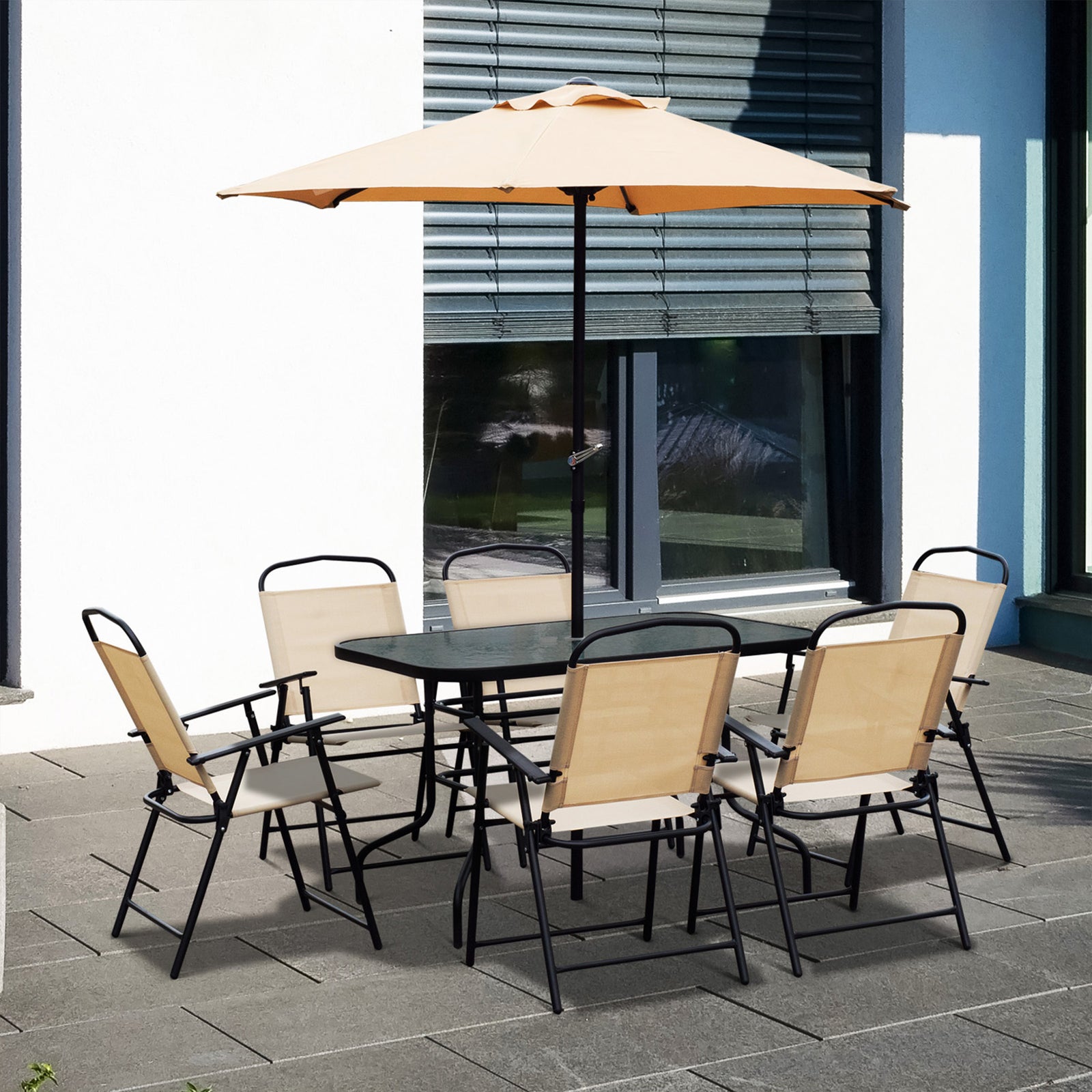 8 Pieces Dining Set Foldable Chair Table Parasol