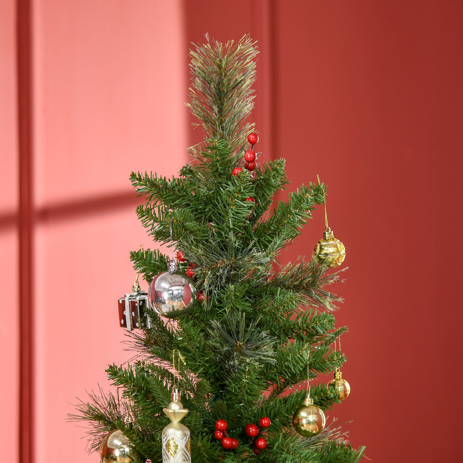 5/6/7ft Pencil Shape Christmas Tree, Berries | 6ft | Green