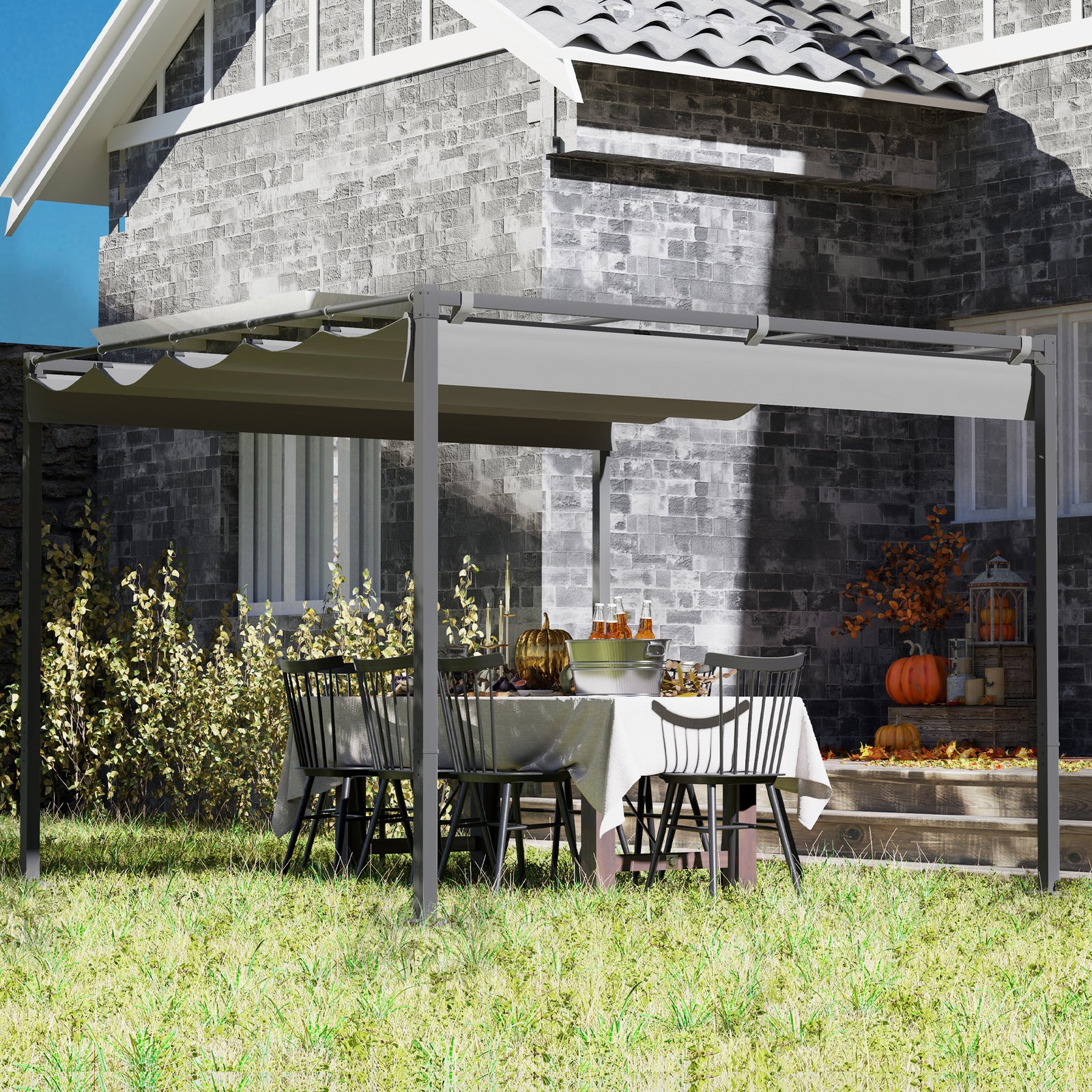 3x3m Pergola With Retractable Roof, Magnetic, Grey