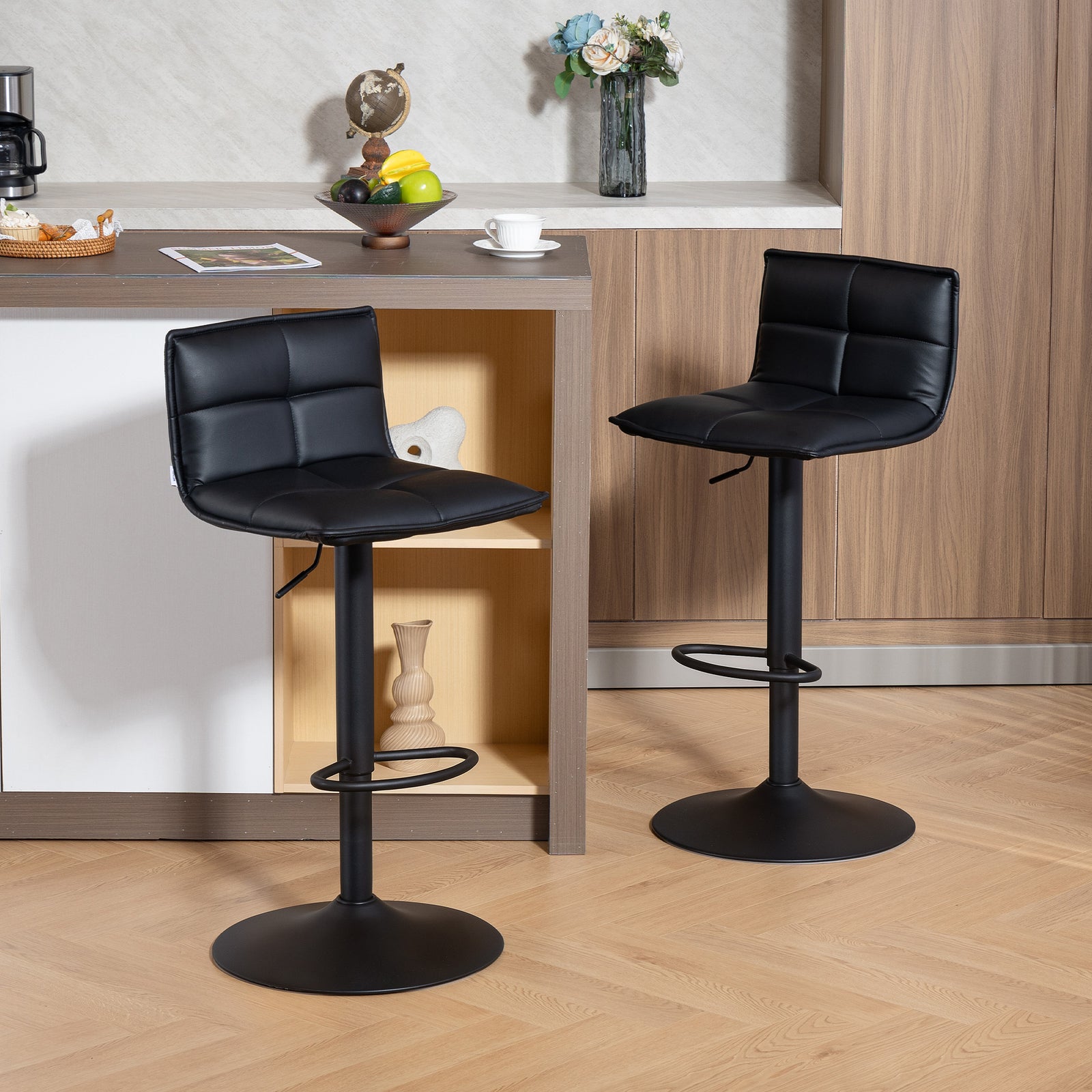 Bar Stools Set Of 2 Swivel Height Adjustable Barstools | Black
