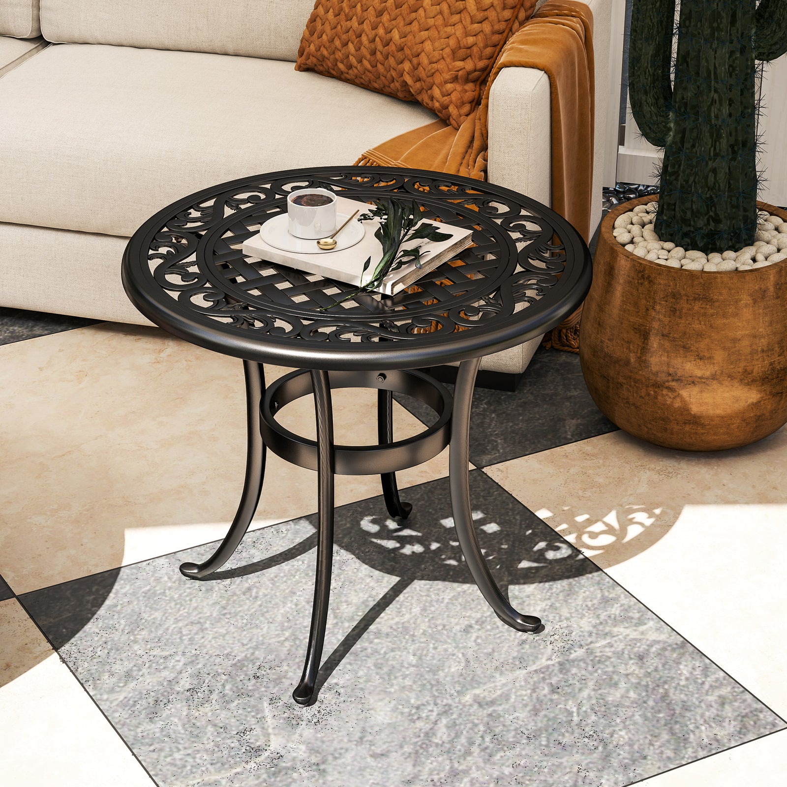 60cm Round Hollow Top Design Side Table W/ Cast Aluminum