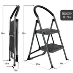 Step Ladder Premium Heavy-duty Steel Folding Step Stool 150kg Capacity | 2 Step | Grey