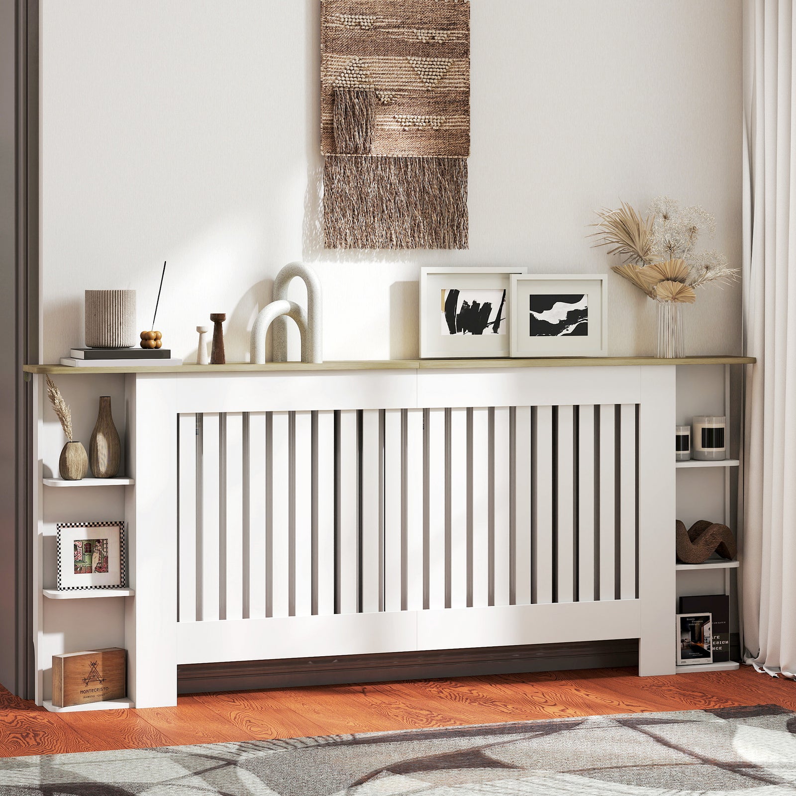 Vertical Slatted Heater Cover For Living Room | Extra Large | White