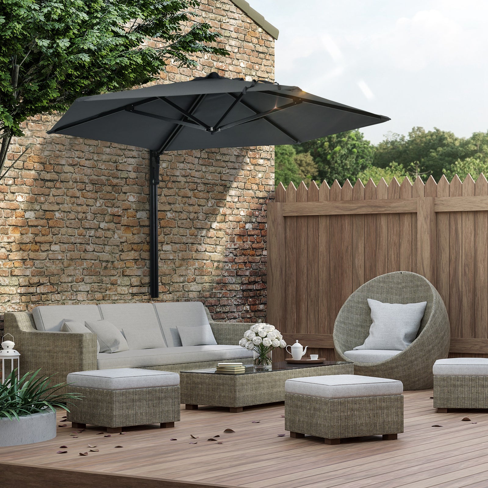 Wall Mounted Parasol W/ 180° Rotatable Canopy | Dark Gray