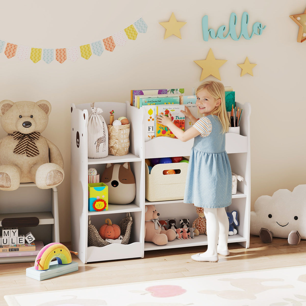 AIYAPLAY Kids Toy Storage Unit, Three Tier Kids Bookshelf For Nursery, White