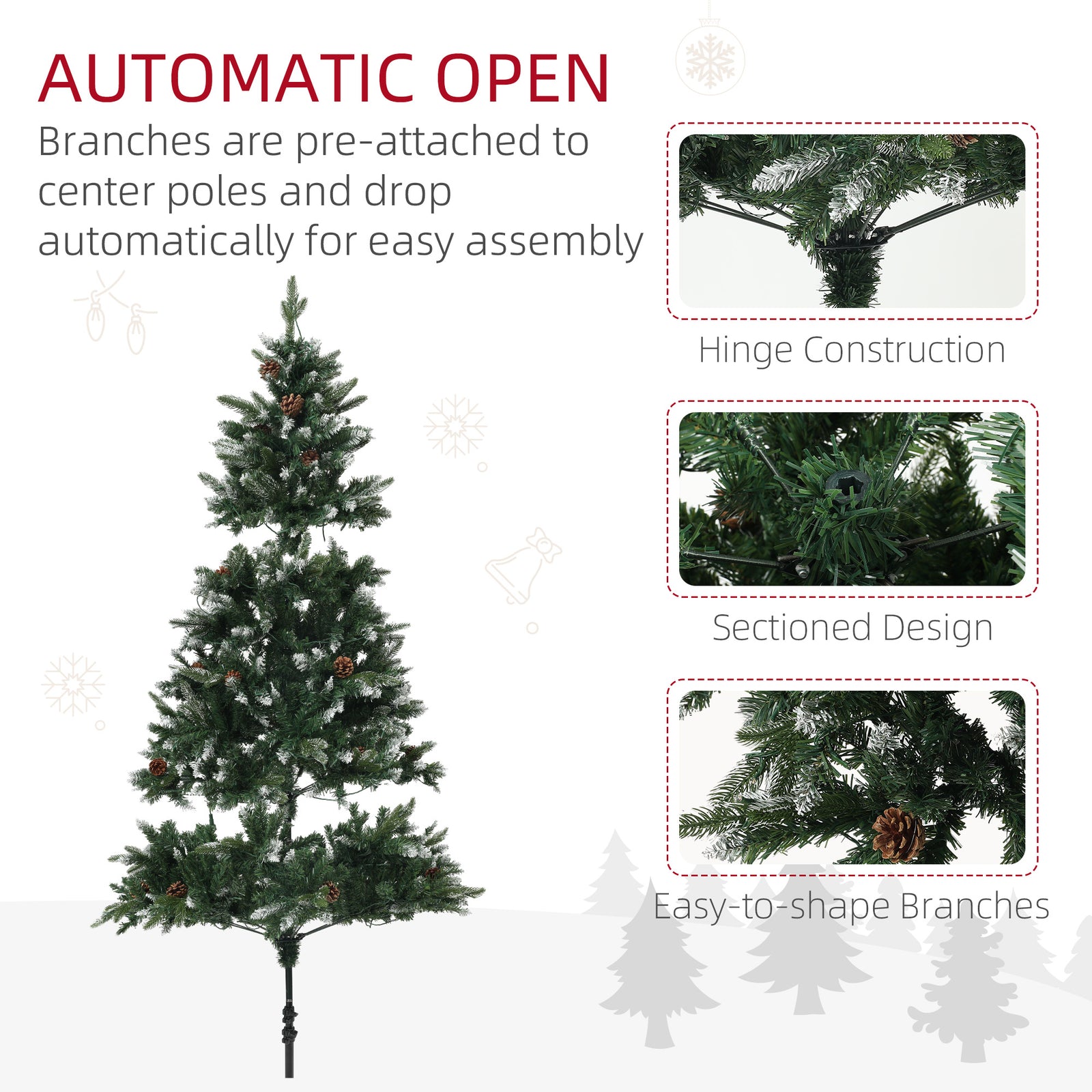 6/7ft Led Christmas Tree, Metal Base, Hinged | 6ft | Green