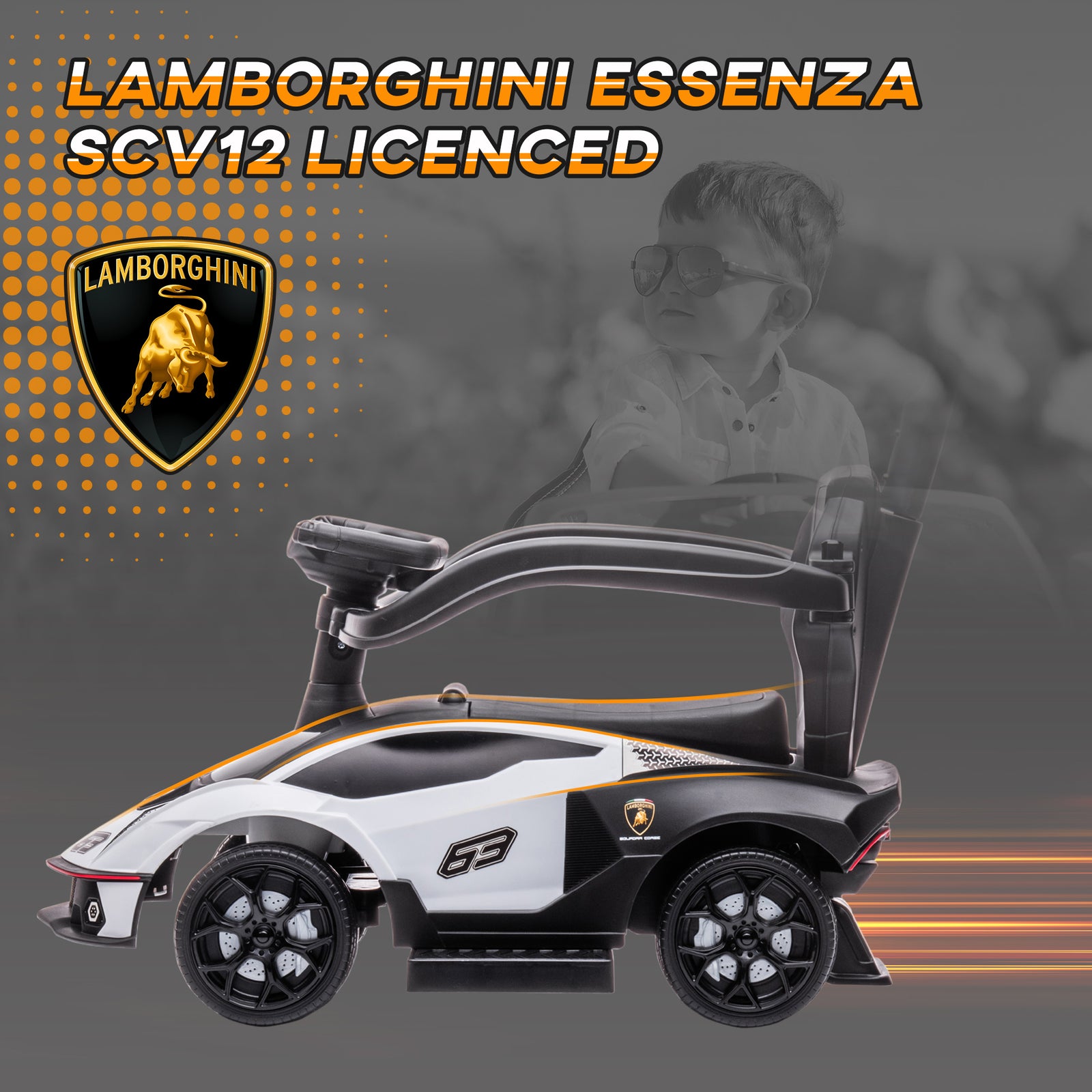 Lamborghini 2 In 1 Baby Ride On Push Car Toddler Push Along Car | White