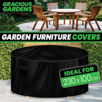 Round Outdoor Patio Waterproof Garden Furniture Cover, Weatherproof Table & Chair Set Protector | 230 x 100cm | Black