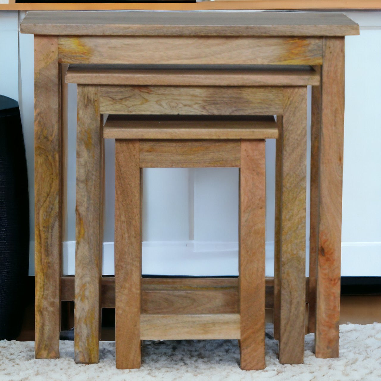 Country Solid Wood Stool Set Of 3