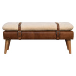 Solid Wood Boucle Buffalo Hide Leather Bench