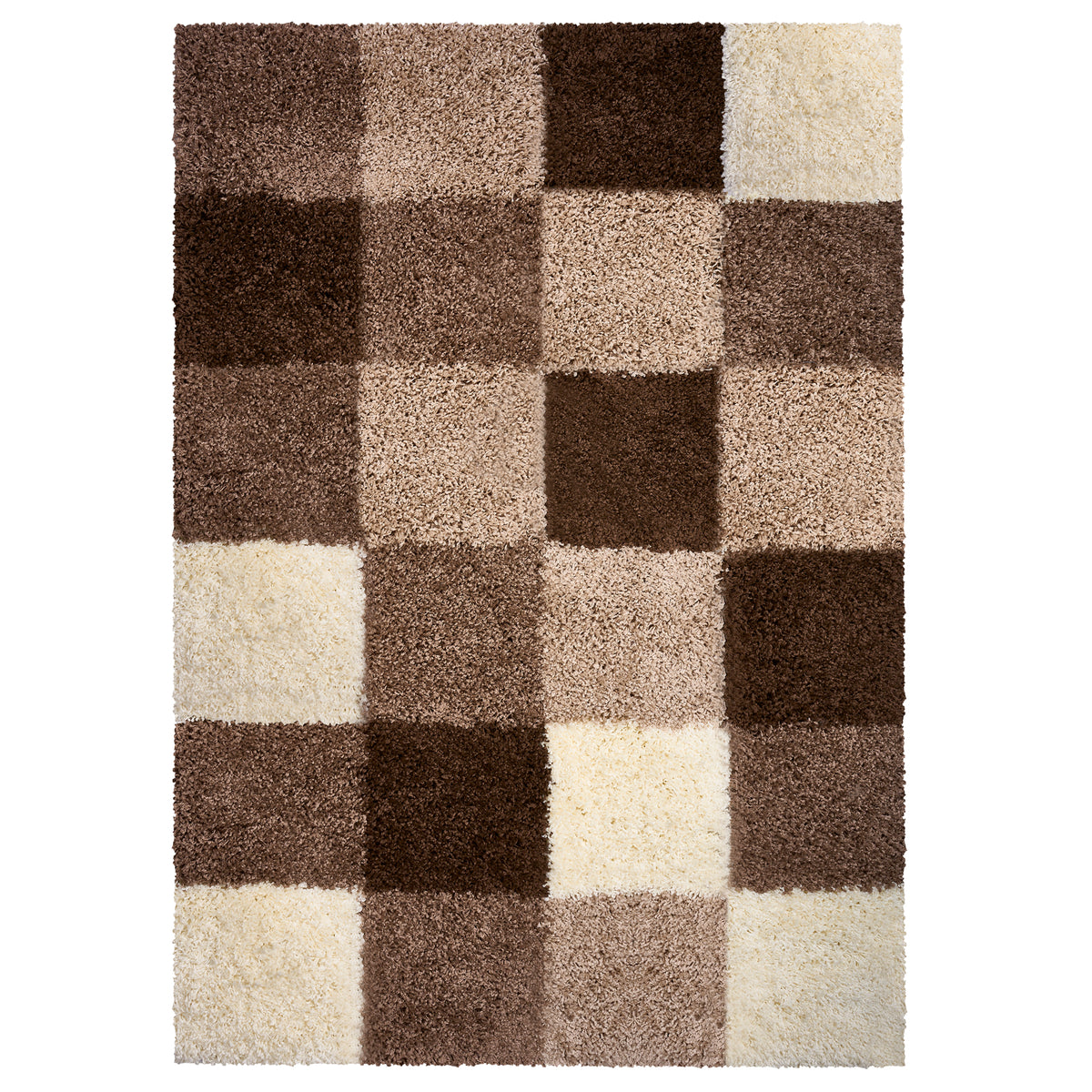 California Checked Shaggy Rug Deep Pile | 200cm x 290cm | Beige