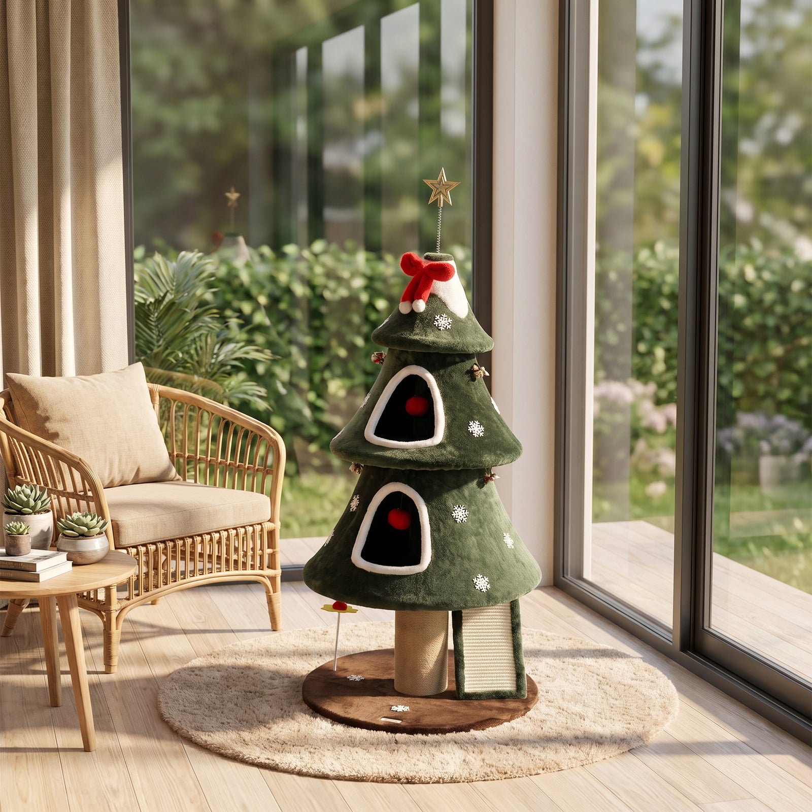 PawHut Cat Tree For Indoor Kittens, Christmas Cat Tower With Dual Condos