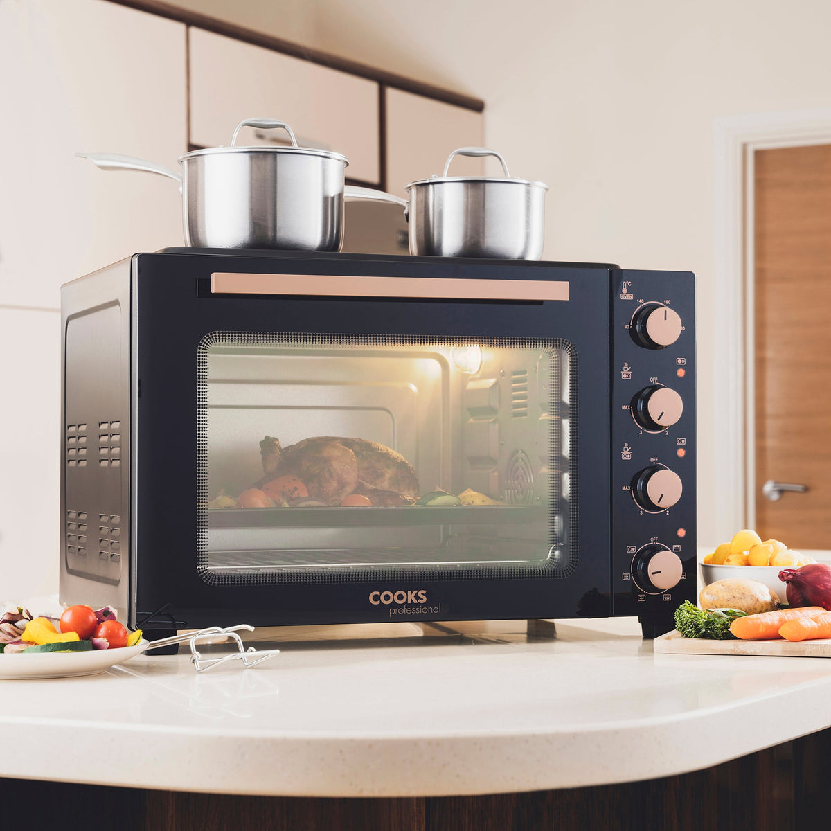 Cooks Professional 48l Mini Oven With 2 Ceramic Hobs - Countertop Cooker