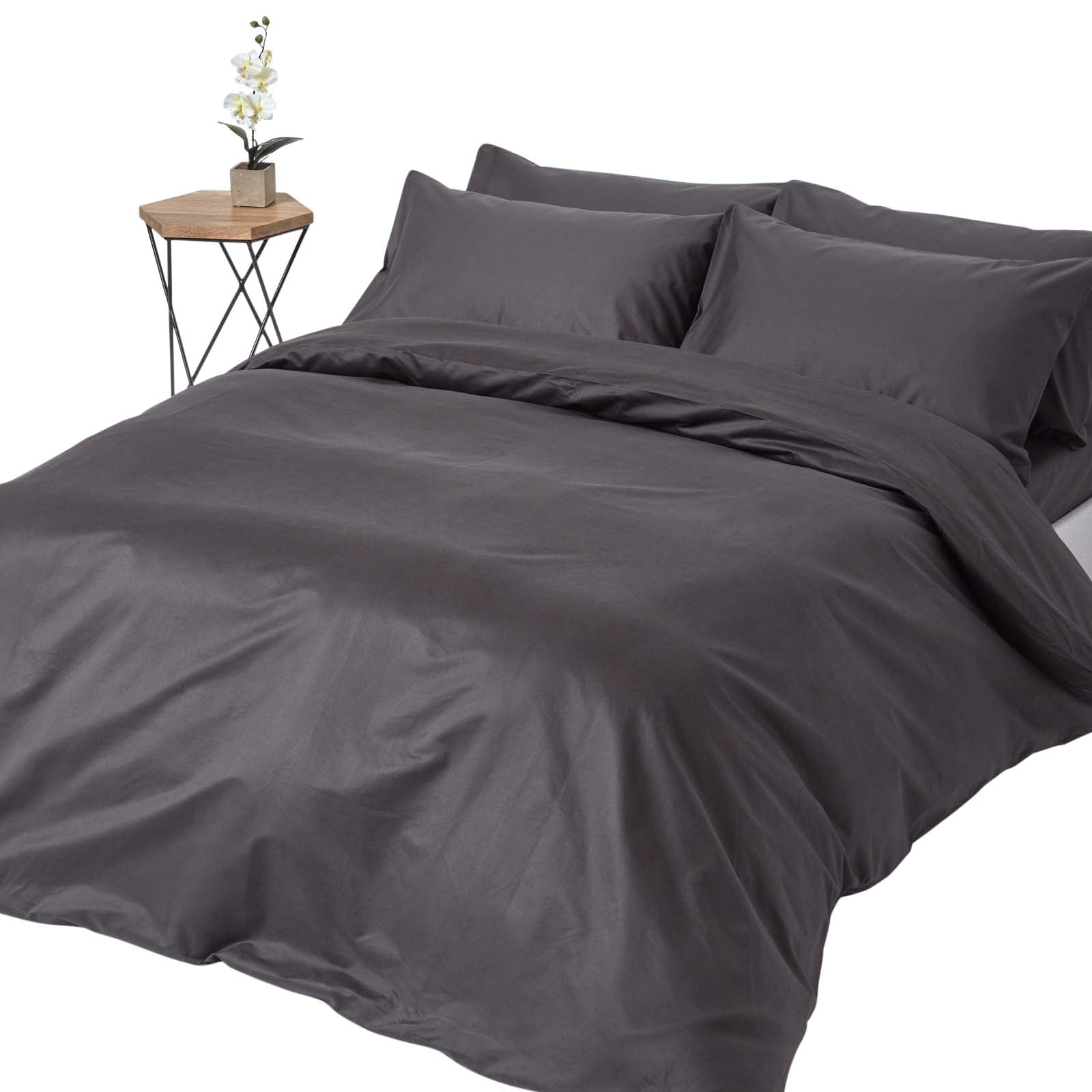 Egyptian Cotton Duvet Cover With Pillowcase 1000 Tc | Super King | Charcoal