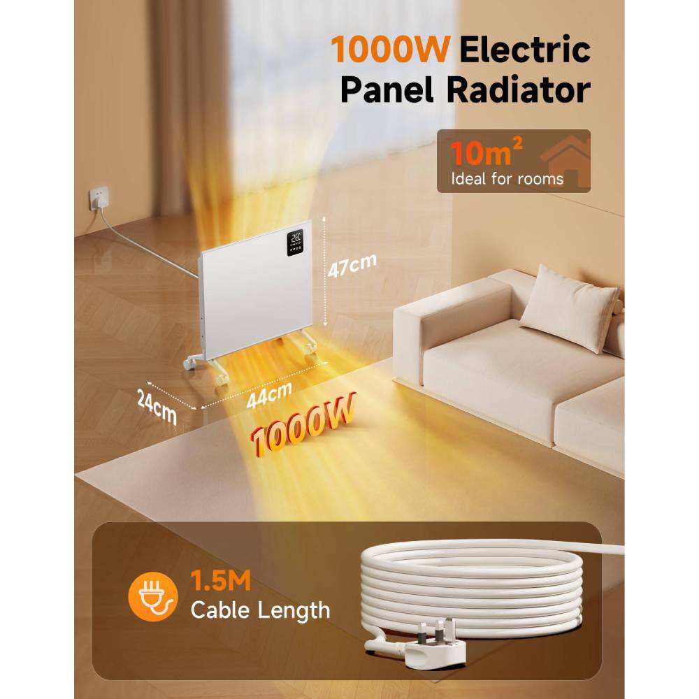 1000w/1500w/2000w Convection Heater With Wifi App & Voice Control, 3 Modes, 24h/7d Timer, Remote Control, Child Lock, Wall Mounted Or Freestanding | Small