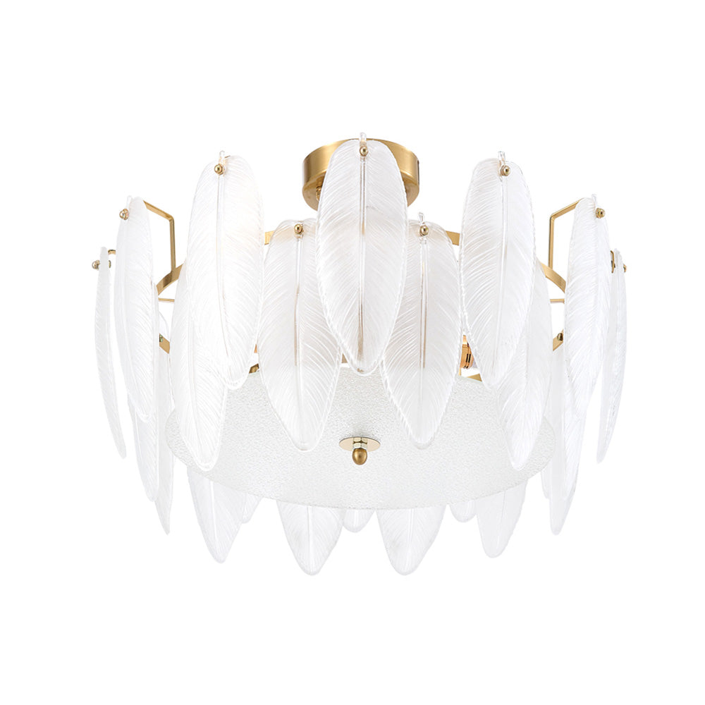 38cm Dia Frosted Glass Feather Lampshade Ceiling Light Modern Pendant Fixture