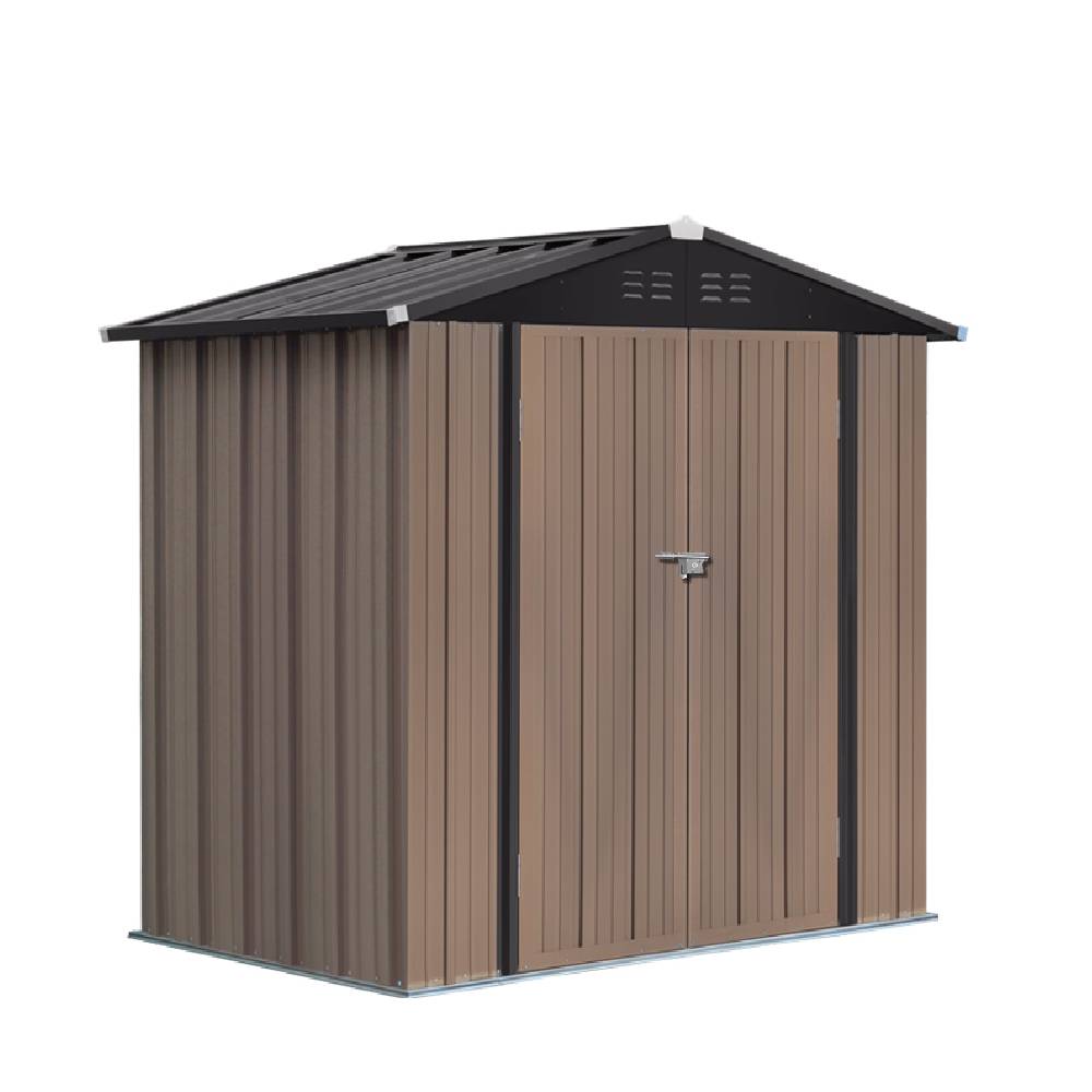Metal Garden Shed 4x6ft/6x8ft Outdoor Storage Yard Tool Shed Tool Box Lockable | Small | Brown