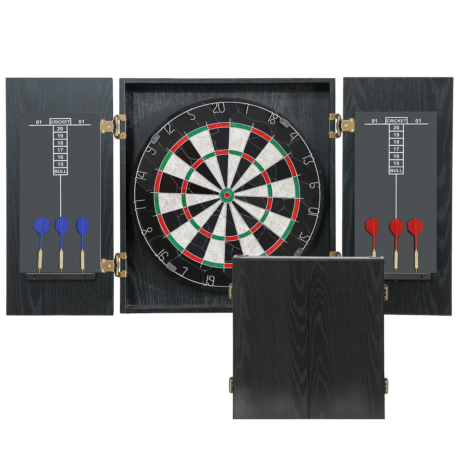 Bristle Dartboard Set With Cabinet, 6 Steel Tip Darts