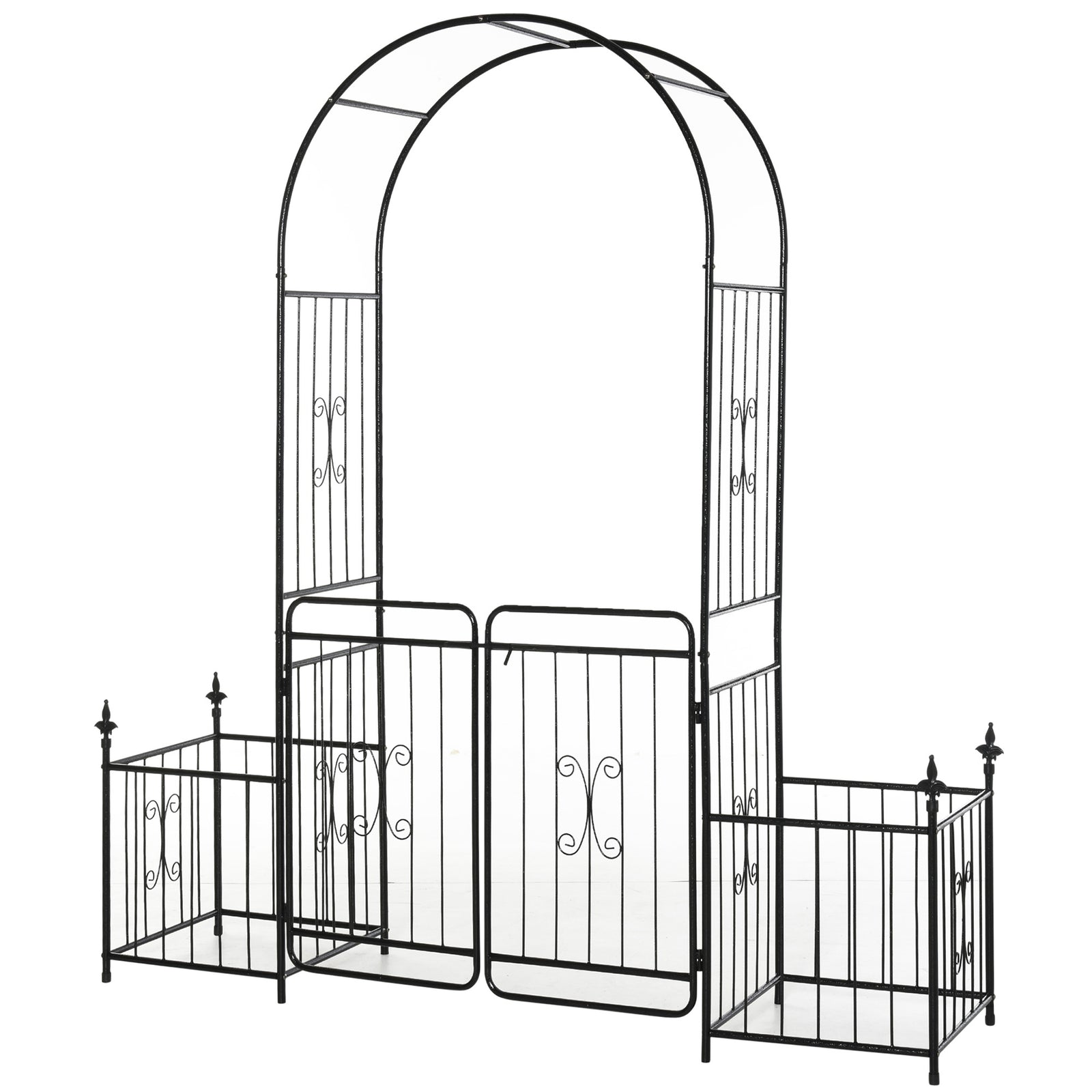 Garden Arbor Arch Gate W/ 2 Side Planter Boxes & Vine Frame