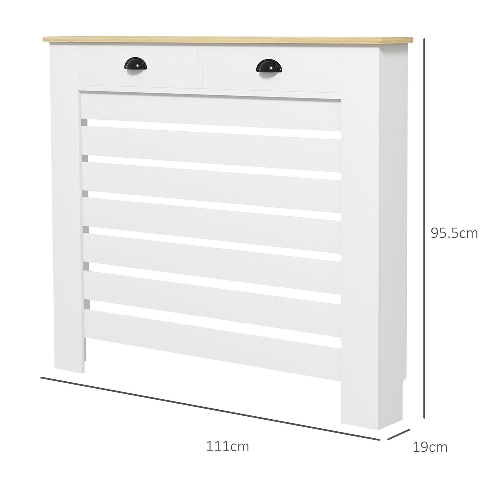 Radiator Cover With Drawer, Horizontal Slat | 111cm | White