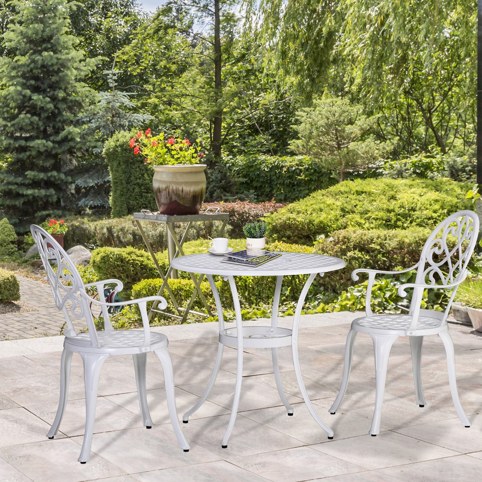 3pcs Garden Bistro Set Cast Aluminium Round Table /2 Chairs