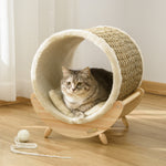 Raised Kitten Bed Pet Shelter W/ Scratcher Cushion, Beige 41 X 38 X 43 Cm