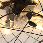 17 Inch Black Flush Mount Cage Ceiling Fan Light With Remote Control Compact Industrial Fan