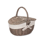 Wicker Small Antique Wash Double Lidded Oval Picnic Basket | White