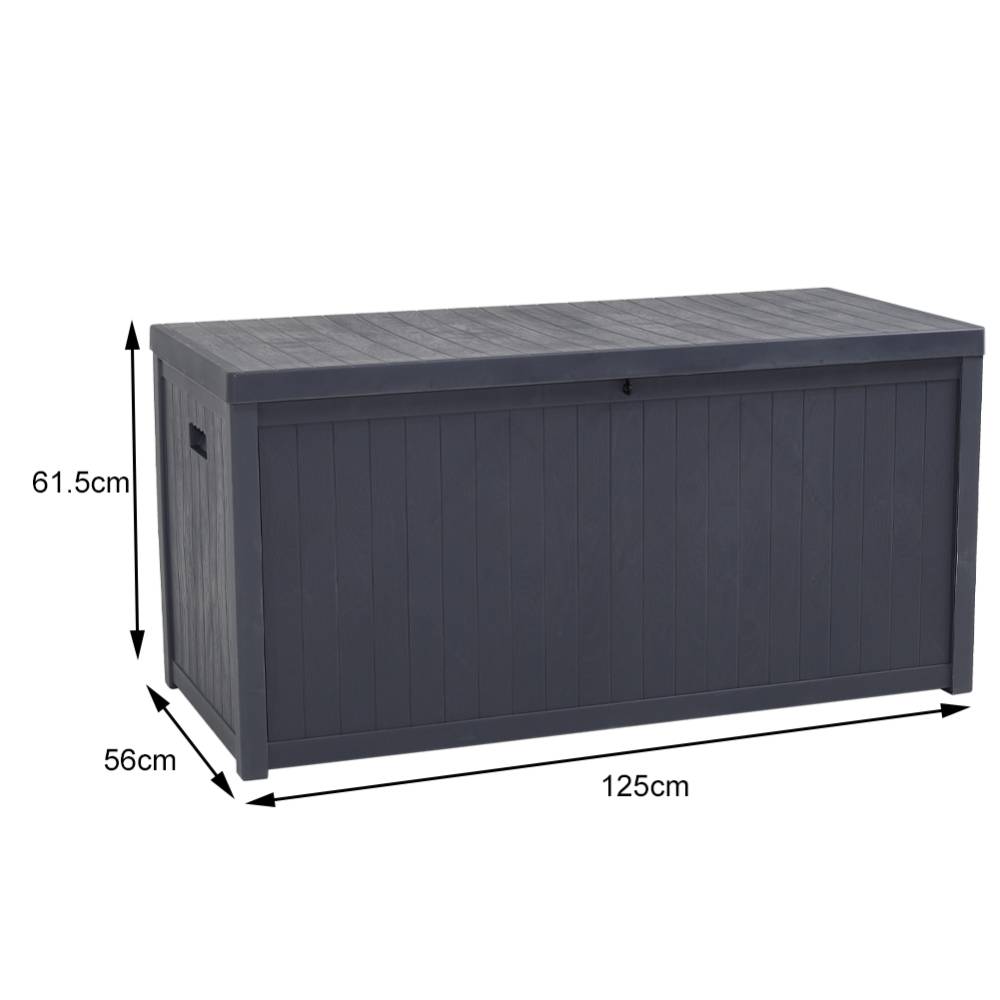 430L Large Garden Storage Box – Wooden Style Outdoor Storage Box, Waterproof, Durable & Easy to Assemble (No Wheels) | Grey