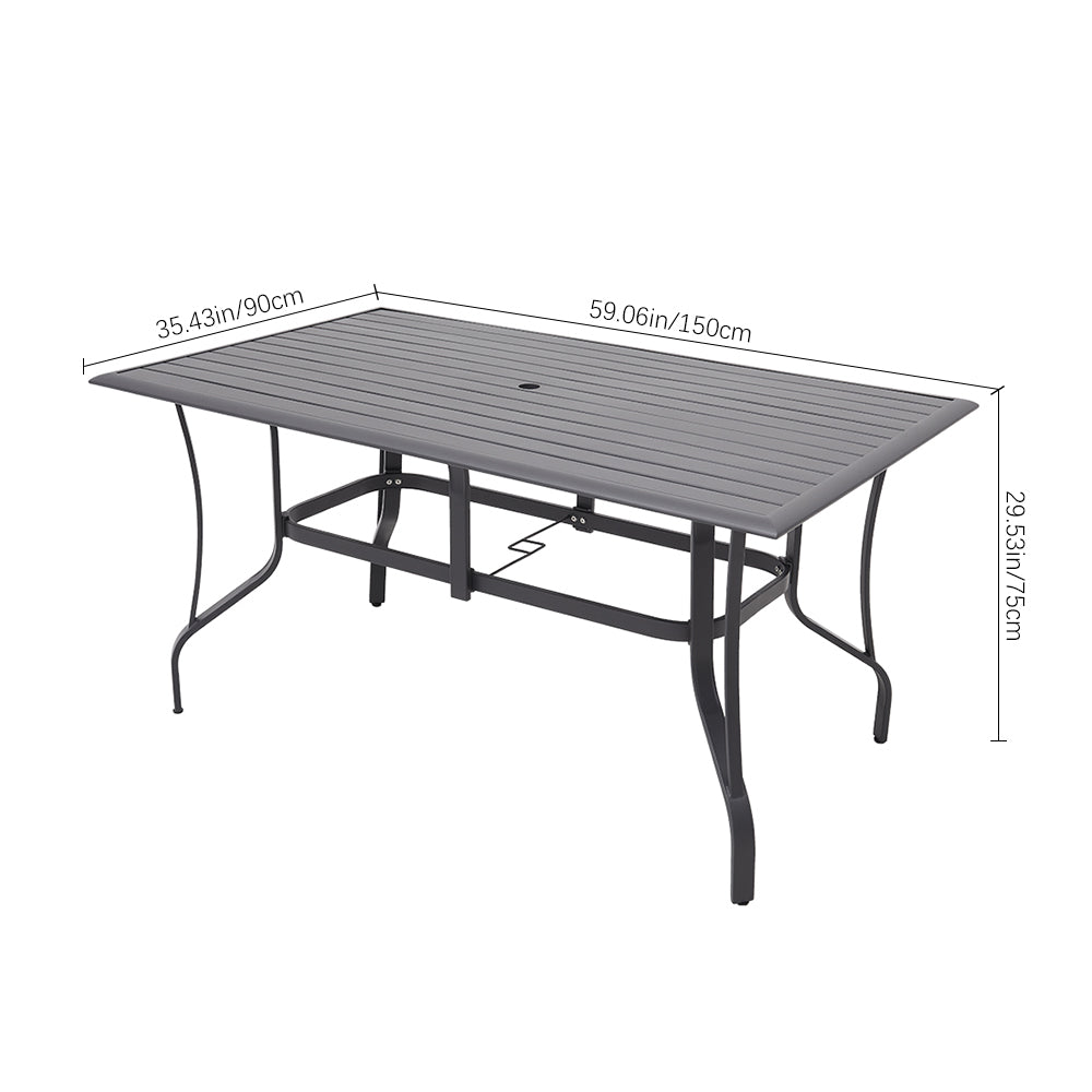 5 Pcs Garden Dining Set Metal Slatted Coffee Table With Rattan Chairs | Large | Black