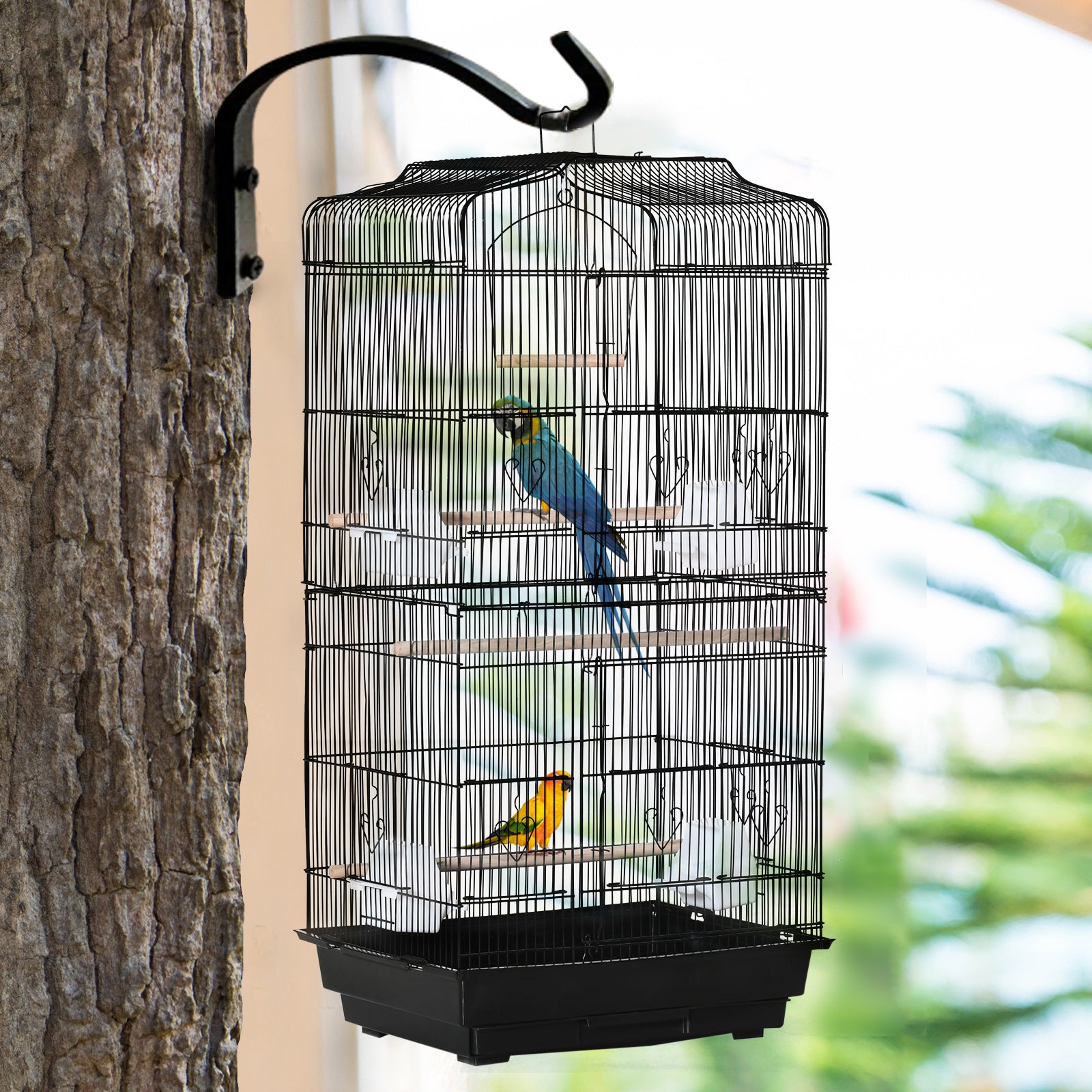 92cm Large Bird Cage With Perches, Food Bowls, Swing | Black