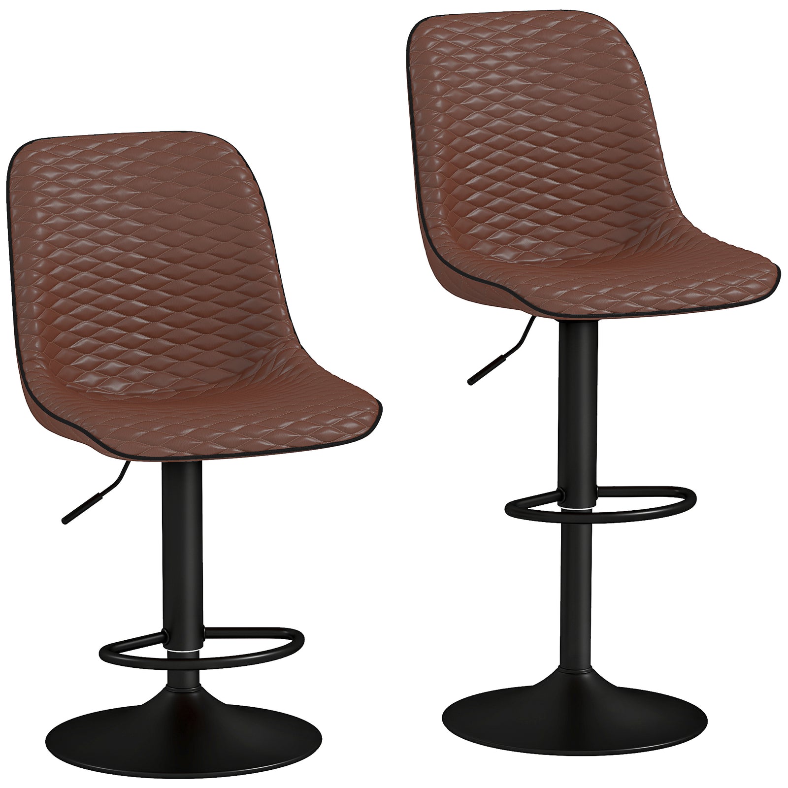 Set Of 2 Bar Stools, Adjustable Swivel Breakfast Barstools | Set of 2 | Brown