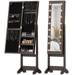 Freestanding Mirror Jewelry Cabinet With Led Lights | Dark Brown