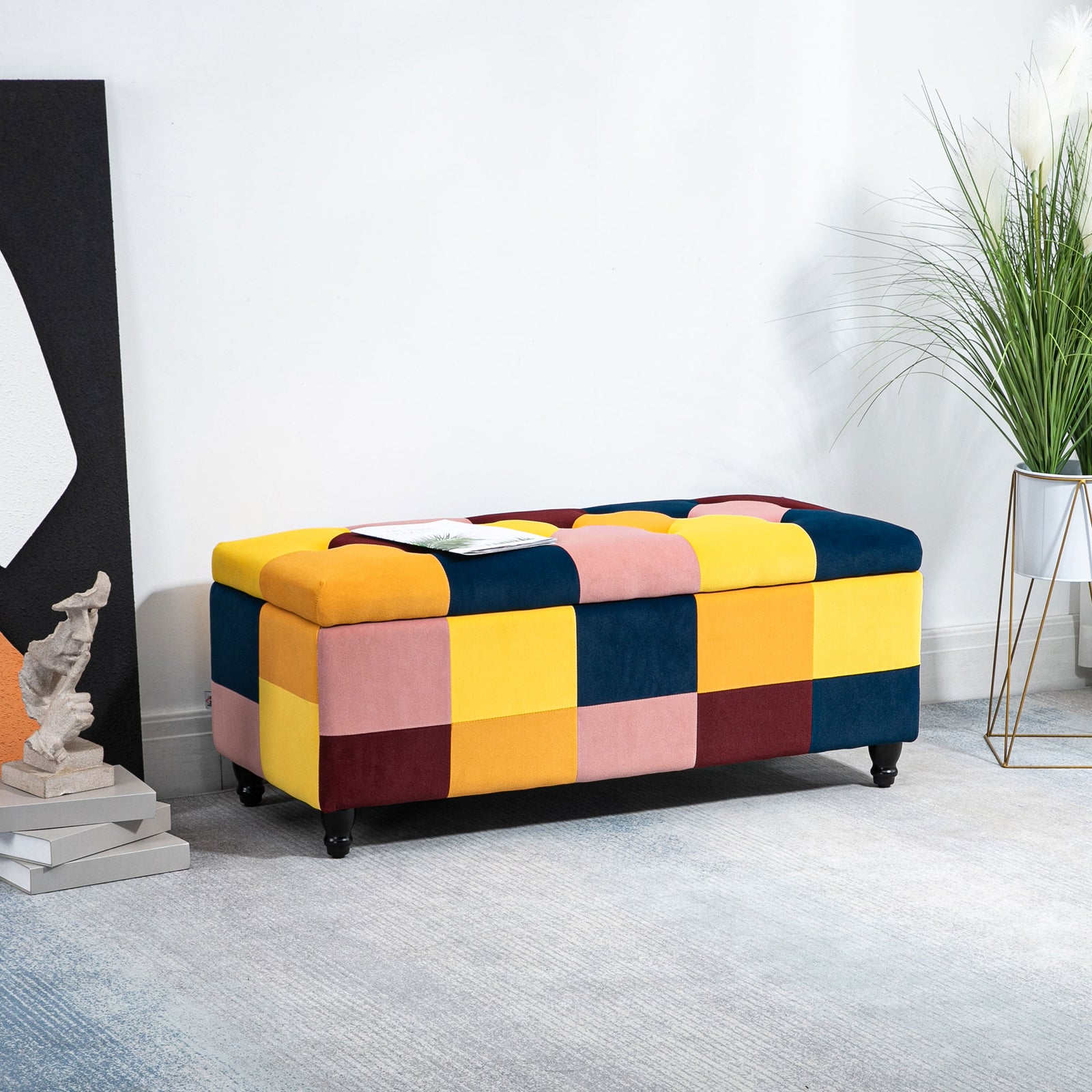 Velvet Storage Ottoman, Button-tufted, Footstool | Multi Colour