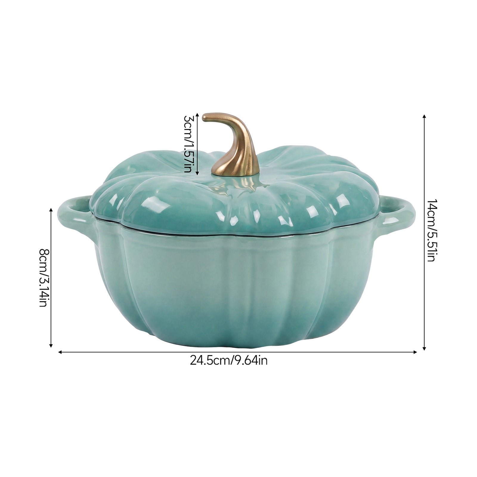 Enamelled Cast Iron Pumpkin Dutch Oven With Lid And Handles | Teal