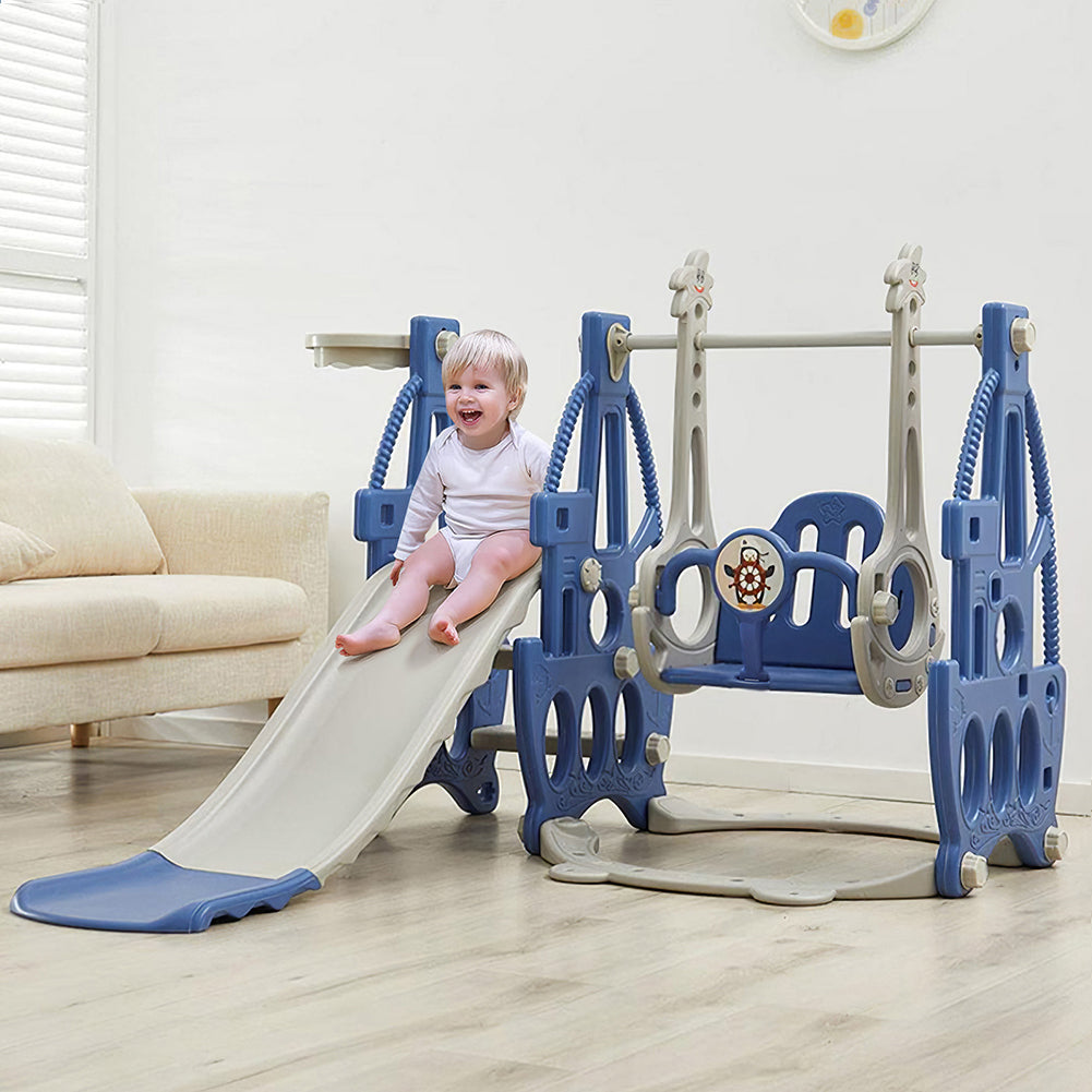 3-in-1 Toddler Slide And Swing Set With Basketball Hoop Indoor Outdoor Climber Playset For Kids Ages 1-3