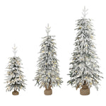 HOMCOM Prelit Flocked Artificial Christmas Tree Set Of 3, 3ft/4ft/5ft