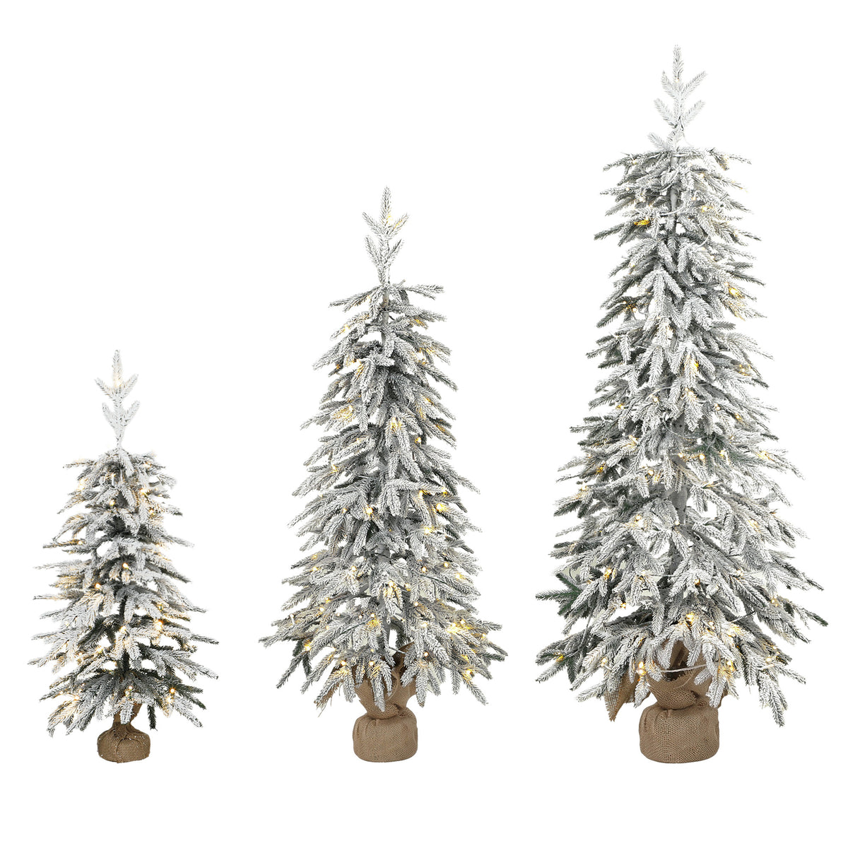 HOMCOM Prelit Flocked Artificial Christmas Tree Set Of 3, 3ft/4ft/5ft