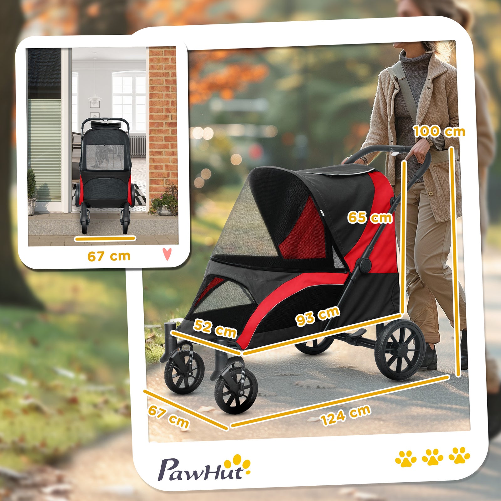 Easy Folding Pet Stroller For Large Dogs | Black