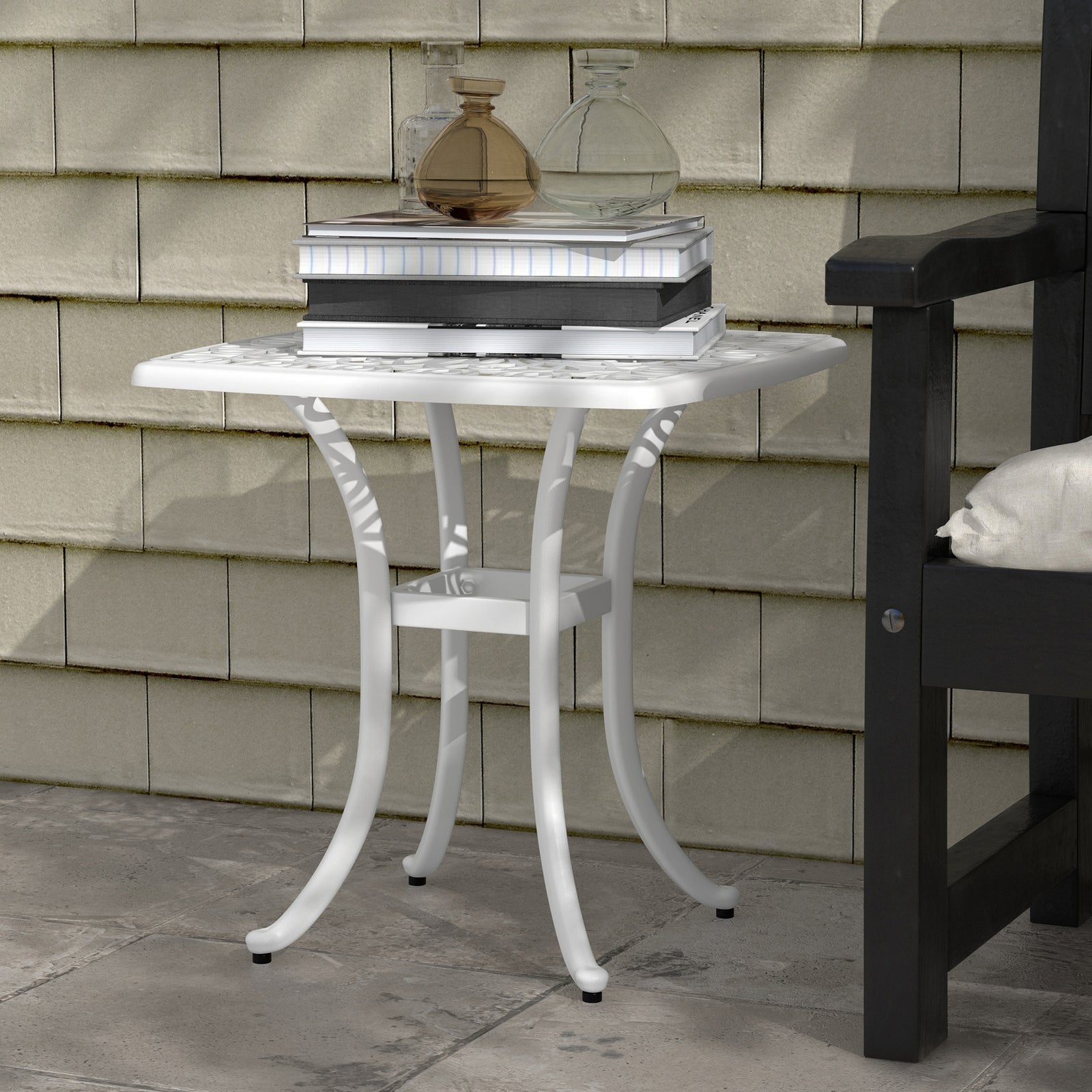 Cast Aluminium Bistro Table W/ Umbrella Hole | White