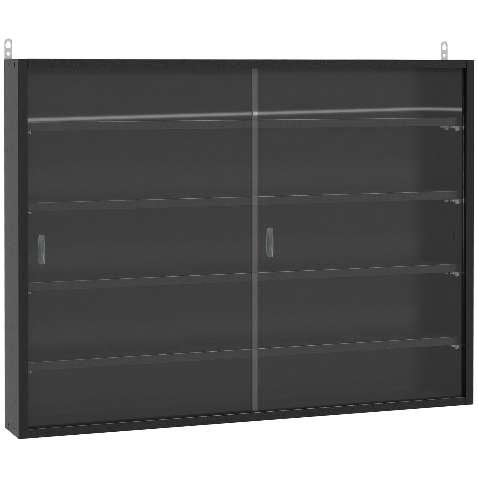5-tier Wall Display Shelf Unit Cabinet Shelves Glass Doors | One Size | Black