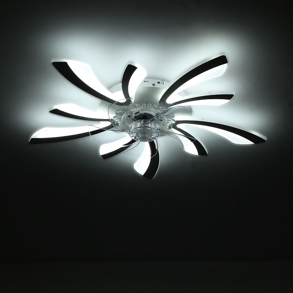 Striped Ceiling Fan Light 30.7 Inch Led With 3-color Dimming, Reversible Quiet Motor, 6-speed, 2.4g App & Remote Control, Sleep Timer | White
