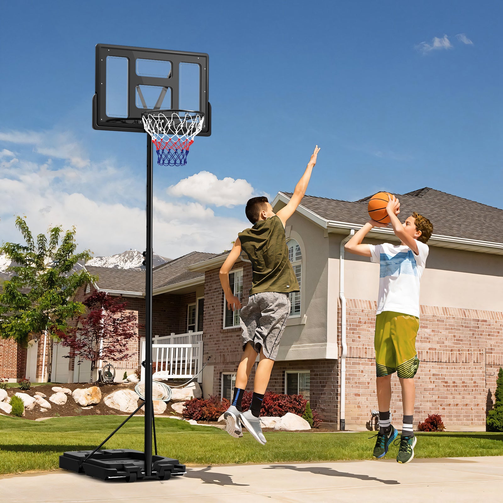 Adjustable Basketball Hoop, Weighted Base | Black