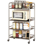 4 Tier Kitchen Trolley On Wheels Serving Cart With Handles Silver