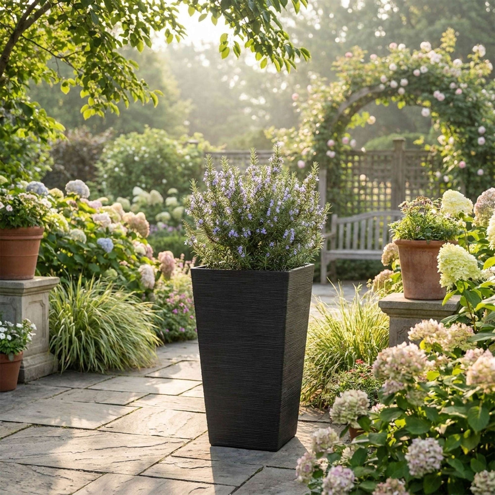 61cm Tall Textured Black Rubber Planters - Indoor Outdoor Planter | Set-of-1