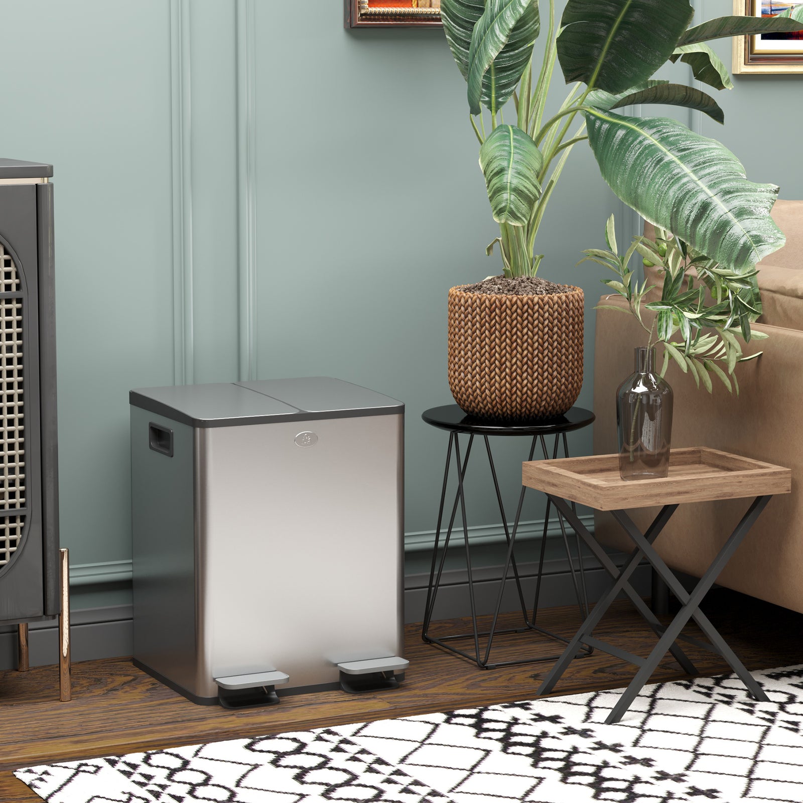 2 X 20l Dual Kitchen Bin Pedal Bin For Recycling And Waste | One Size | Silver