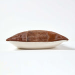 Real Leather & Goat Hair Check Cushion With Feather Filling | 45cm x 45cm | Beige Brown