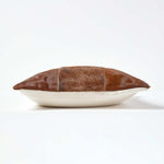 Real Leather & Goat Hair Check Cushion With Feather Filling | 45cm x 45cm | Beige Brown