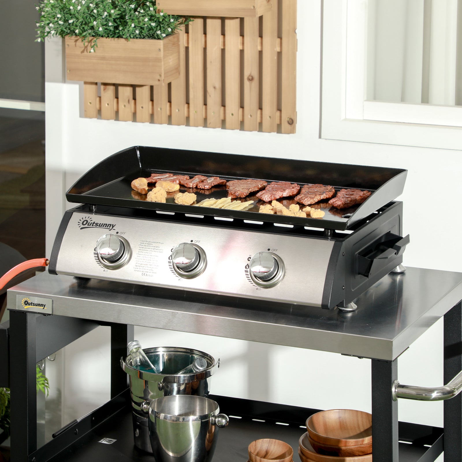 Gas Plancha Grill, 3 Burner, 22.5kw | Black